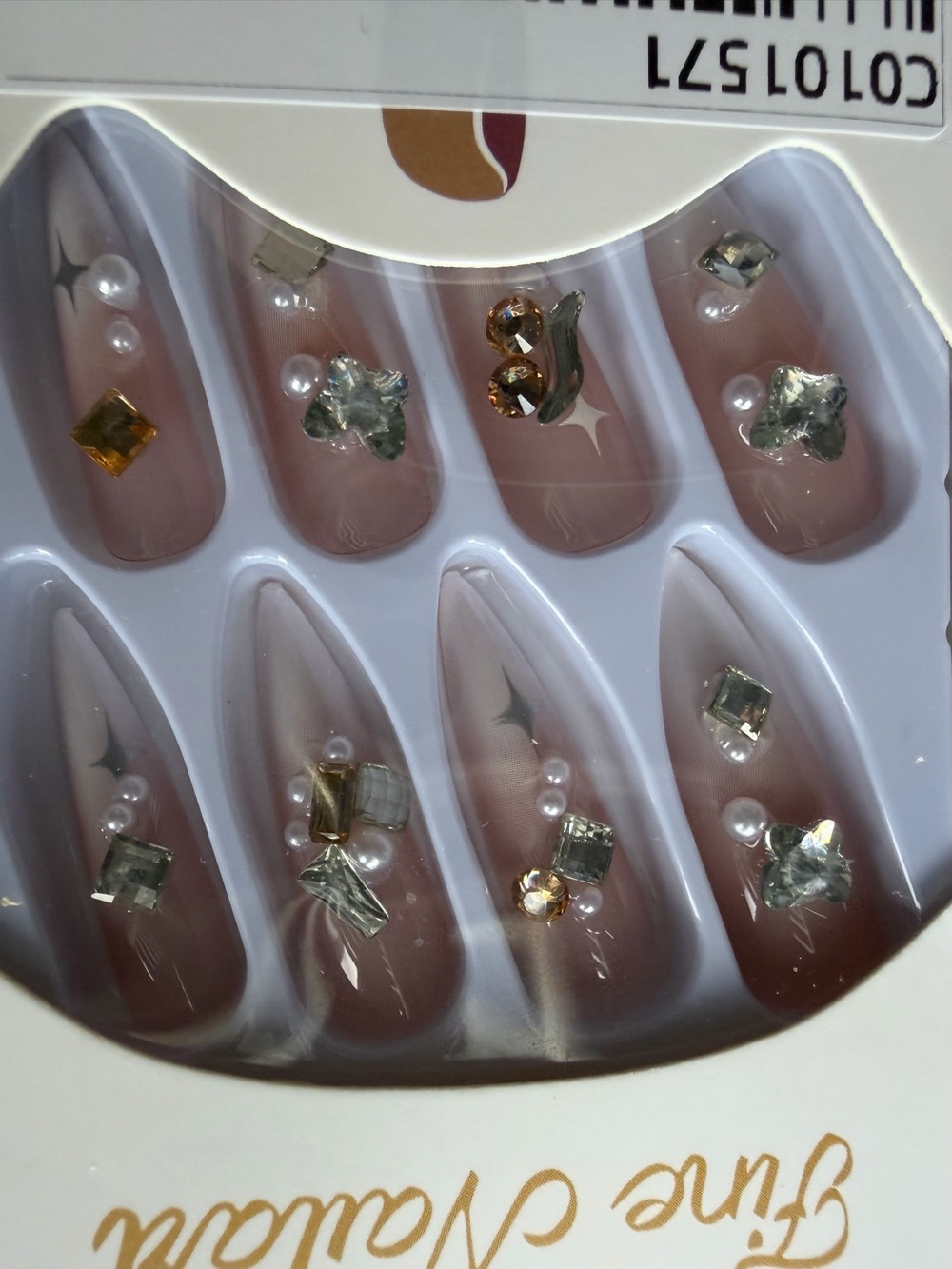 False Nail Set - Pink Nude Crystal Accent Press-On Nails